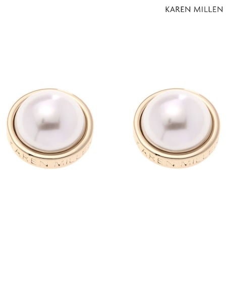 Karen Millen Gold Tone Logo Pearl Stud Earrings (F38246) | 2,403 UAH