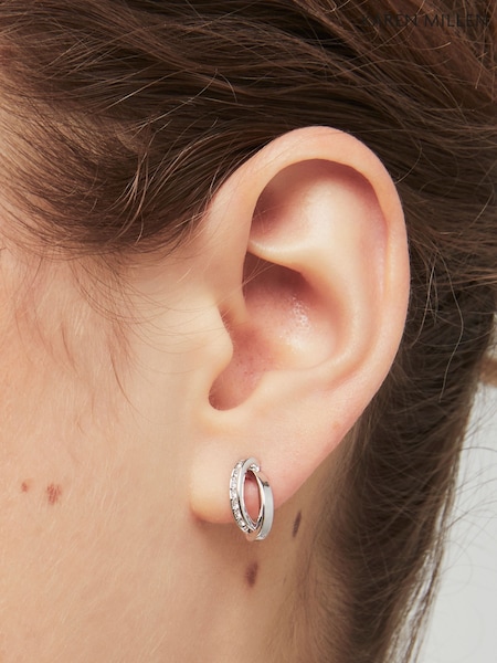 Karen Millen Silver Tone Oval Pavé Chain Stud Earrings (F38247) | €53