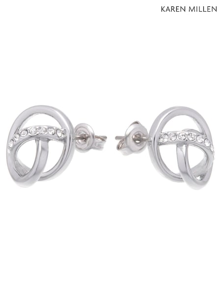 Karen Millen Silver Tone Crystal Ribbon Stud Earrings (F38253) | ₪201