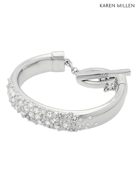 Karen Millen Silver Tone Encrusted Hoops & T-Bar Bangle Set (F38263) | €126