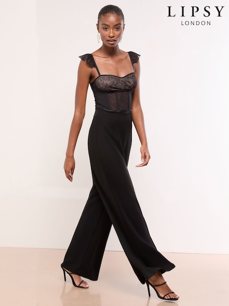 Lipsy Black Lace Cap Sleeve Bodysuit (F38305) | €66