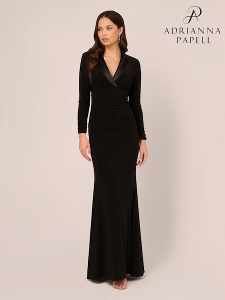 Adrianna Papell Tuxedo Long Black Dress (F38307) | $332