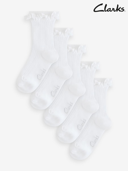 Clarks White Girls Frill School Socks 5 Pack (F38318) | €17.50 - €18.50