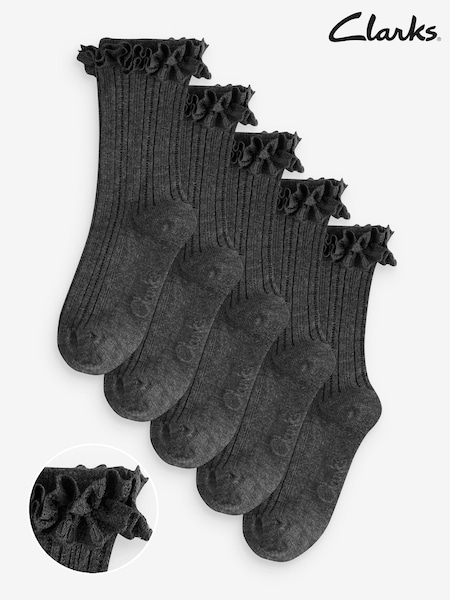 Clarks Grey Girls Frill School Socks 5 Pack (F38320) | €17.50 - €18.50