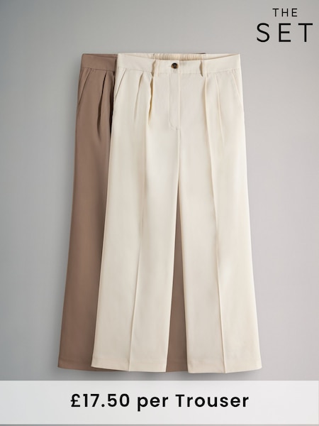 The Set Cream/Neutral Brown 2 Pack Wide Leg Pleated Trousers (F38497) | €43