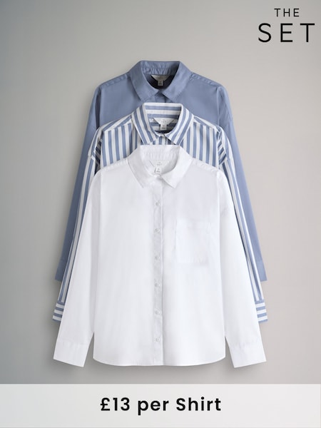 The Set White/Blue/Blue Stripe 3 Pack Cotton Poplin Shirt (F38516) | €54