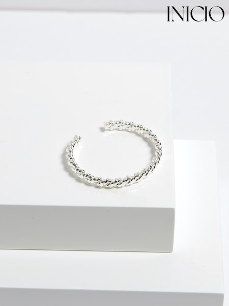 Inicio Silver Tone Polished Nugget Cuff Bracelet - Gift Pouch (F38532) | €28