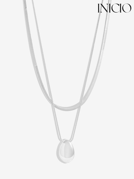 Inicio Silver Tone Molten Double Row Necklaces - Gift Pouch (F38536) | €31