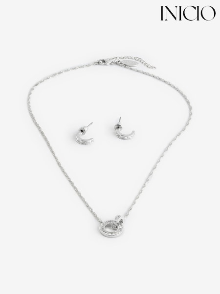 Inicio Silver Tone Cubic Zirconia Linked Circle Set - Gift Boxed (F38543) | €42