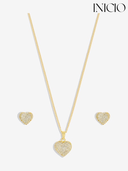 Inicio Gold Tone Pave Heart Set - Gift Boxed (F38549) | R$ 295