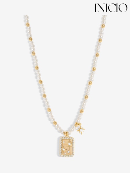 Inicio Gold Plated Pearl And Celestial Charm Necklace - Gift Pouch (F38556) | 39 €