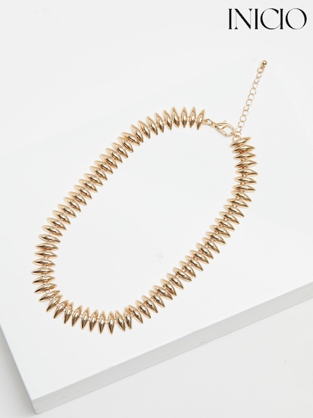 Inicio Gold Tone Polished Ridged Allway Necklace - Gift Pouch (F38558) | €32