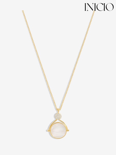 Inicio Gold Tone Evil Eye And Mother Of Pearl Spinning Necklaces- Gift Pouch (F38564) | €43