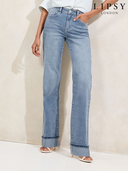 Blau, mittlere Waschung - Lipsy Turn Up Hem Wide Leg Jeans (F38615) | 78 €