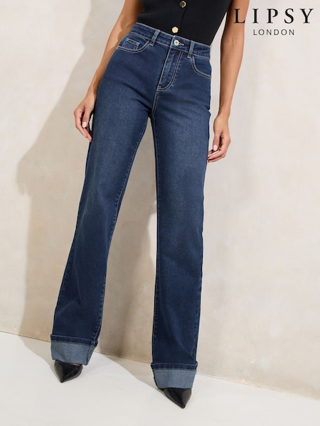 Dunkelblaue Waschung - Lipsy Turn Up Hem Wide Leg Jeans (F38616) | 78 €