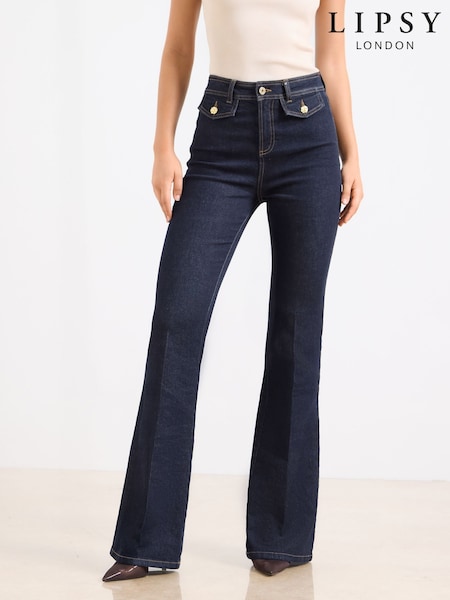 Lipsy Dark Blue Wash Glam Flare Leg Jeans (F38630) | €66