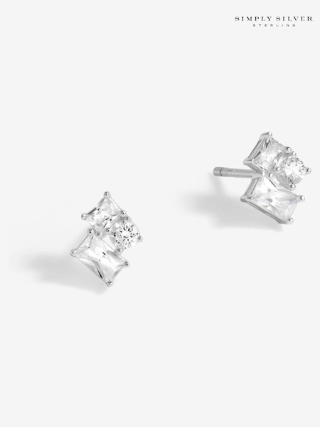 Simply Silver Silver Tone 925 Cubic Zirconia Scattered Stone Stud Earrings (F38735) | €25