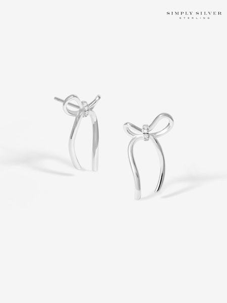 Simply Silver 925 Polished And Pave Bow Stud Earrings (F38737) | kr630
