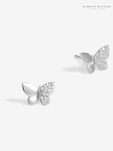 Simply Silver Sterling 925 Polished And Pave Butterfly Stud Earrings (F38740) | kr420
