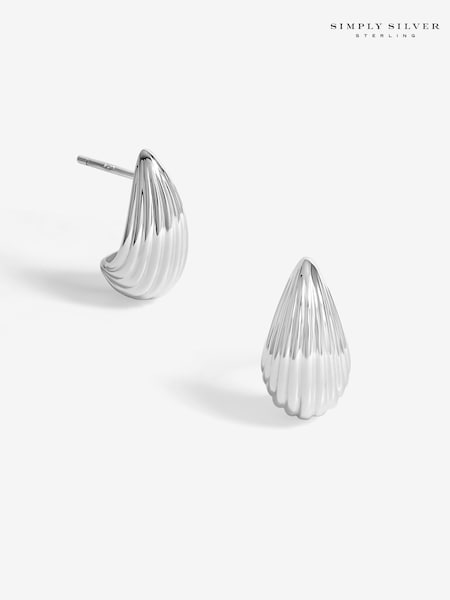 Simply Silver Silver Tone 925 Polished Ridged Dome Hoop Earrings (F38741) | €61