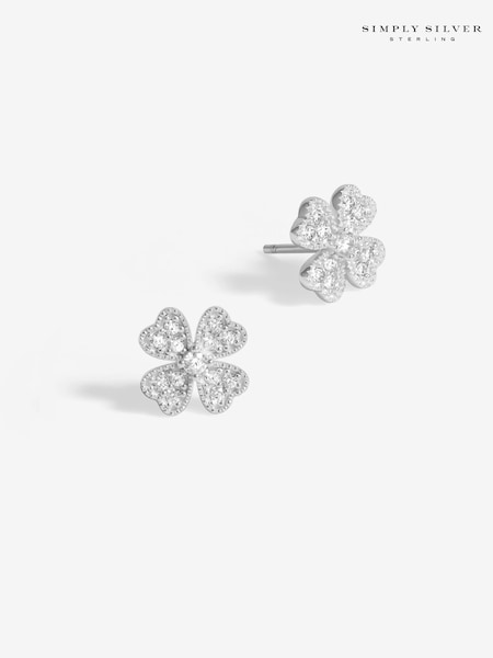 Simply Silver Silver Tone Large 925 Cubic Zirconia Clover stud Earrings (F38742) | €37