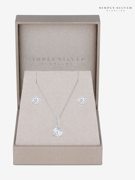 Simply Silver 925 Cubic Zirkonia klassinen pyöreä nastasetti - Gift Boxed (F38743) | €47