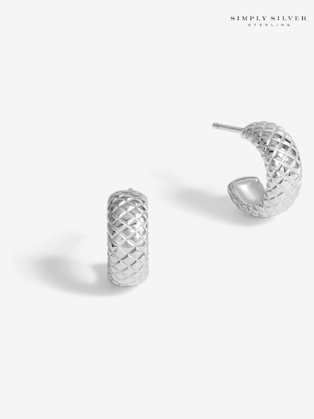 Simply Silver Silver Tone 925 Polished Snake Textured Hoop Earrings (F38745) | €57