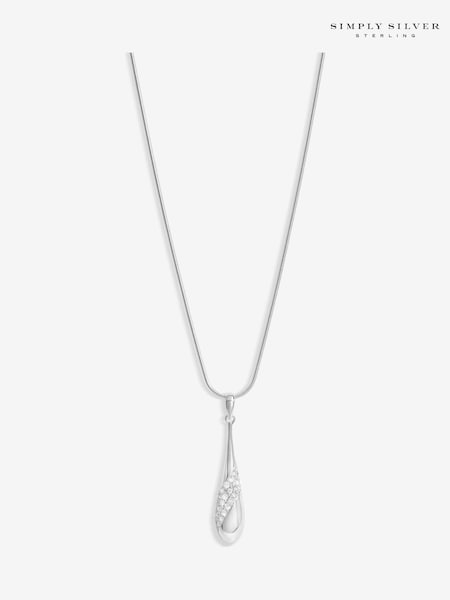 Simply Silver Silver Tone 925 Polished and Pave Drop Pendant (F38747) | €44