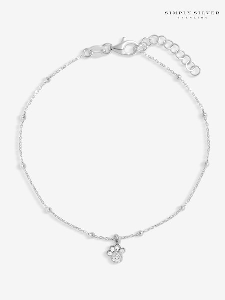 Simply Silver Silver Tone 925 Polished and Pave Paw Print Bracelet (F38751) | €44