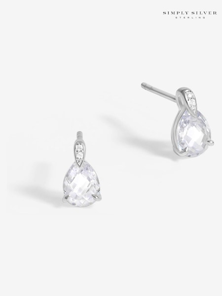 Simply Silver Silver Tone 925 Cubic Zirconia and Pave Pear Drop Stud Earrings (F38753) | €37