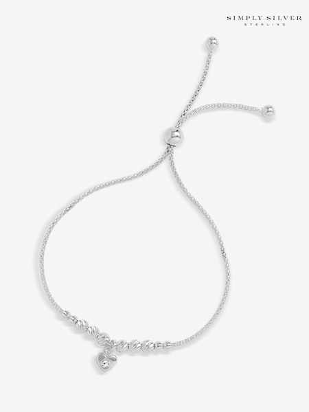 Simply Silver Silver Tone 925 Polished Textured Heart Bracelet (F38755) | €50