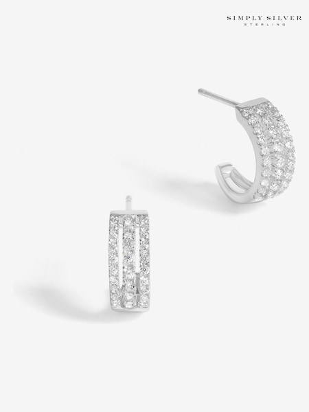 Simply Silver Silver Tone 925 Cubic Zirconia Triple Row Hoop Earrings (F38757) | €44