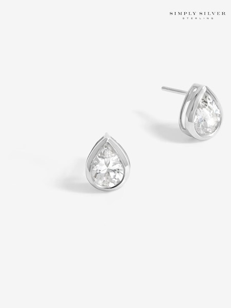 Simply Silver Large 925 Cubic Zirconia Pear Drop Stud Earrings (F38764) | kr740