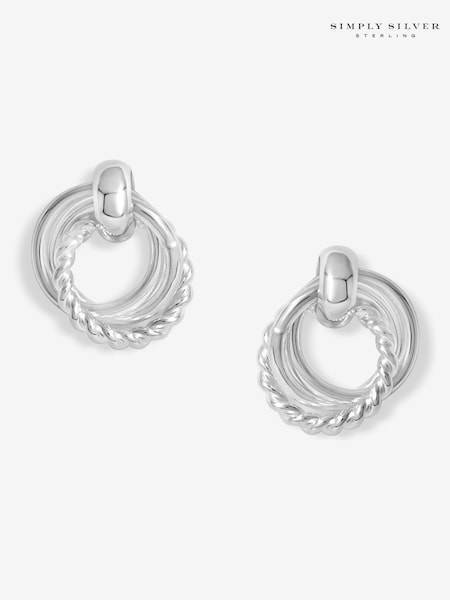 Simply Silver Silver Tone 925 Polished And Textured Interlocking Circle Stud Earrings (F38765) | 148 QAR