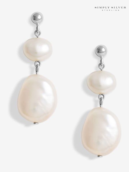 Simply Silver 925 Fresh Water Pearl Double Drop Earrings (F38771) | 298 LEI
