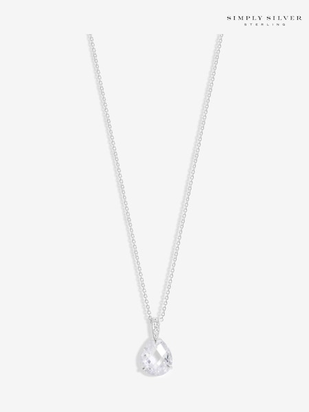 Simply Silver Silver Sterling 925 Cubic Zirconia Faceted Drop Pendant Necklace (F38779) | €32