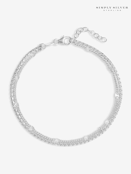 Simply Silver Silver Tone 925 Station Diamond Cut Double Row Bracelet (F38784) | €53