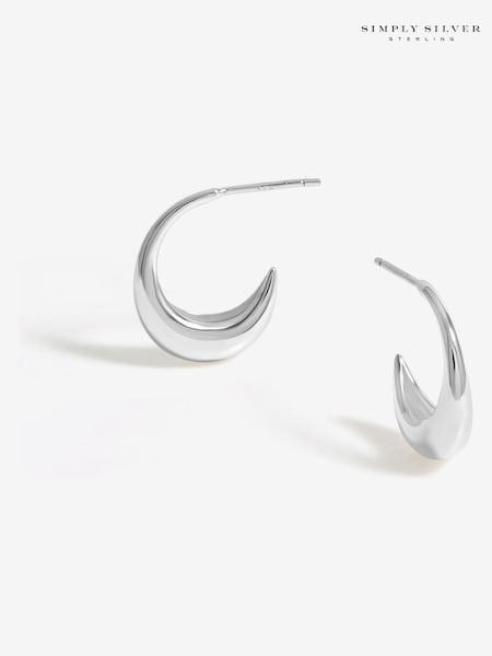 Simply Silver Silver Tone 925 Polished Curved Hoop Earrings (F38787) | €43