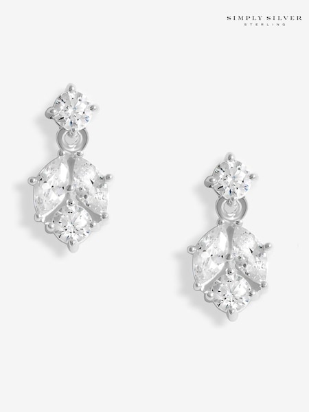 Simply Silver Silver Tone 925 Cubic Zirconia Round Drop Stud Earrings (F38788) | €42