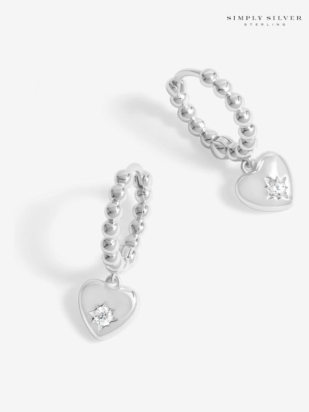 Simply Silver Silver Sterling 925 Starburst Heart Beaded Hoop Earrings (F38790) | €51
