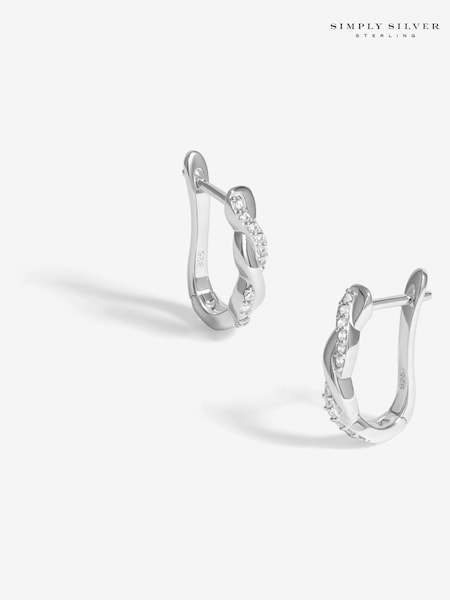 Simply Silver Silver Sterling 925 Polsihed And Cubic Zirconia Plaited Hoop Earrings (F38792) | €44