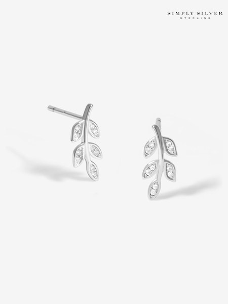 Simply Silver 925 Cubic Zirconia Leaf Stud Earrings (F38793) | kr420