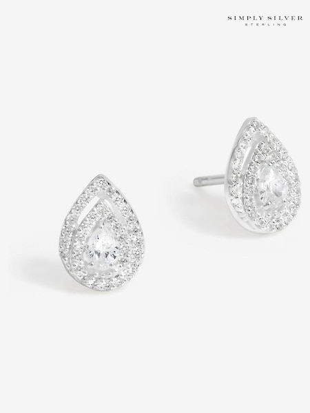 Simply Silver 925 Cubic Zirconia Double Halo Pear Stud Earrings (F38800) | kr630