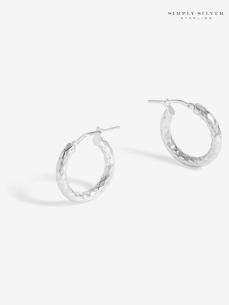 Simply Silver Silver Tone 925 Polished Diamond Cut Mini Hoop Earrings (F38801) | €37