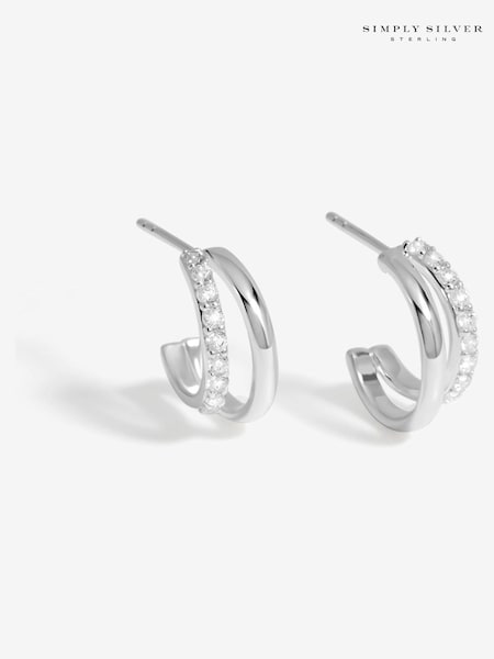 Simply Silver Silver Sterling 925 Cubic Zirconia Double Row Hoop Earrings (F38804) | €50