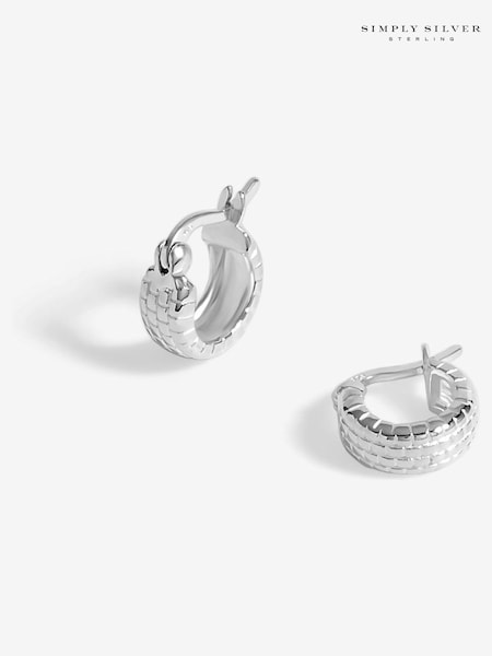 Simply Silver 925 Polished Mini Textured Huggie Hoop Earrings (F38808) | kr530