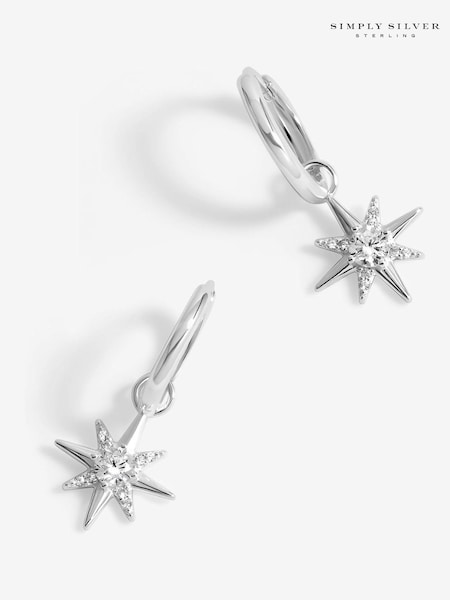 Simply Silver Silver Tone 925 Cubic Zirconia Celestial Star Hoop Earrings (F38809) | €37