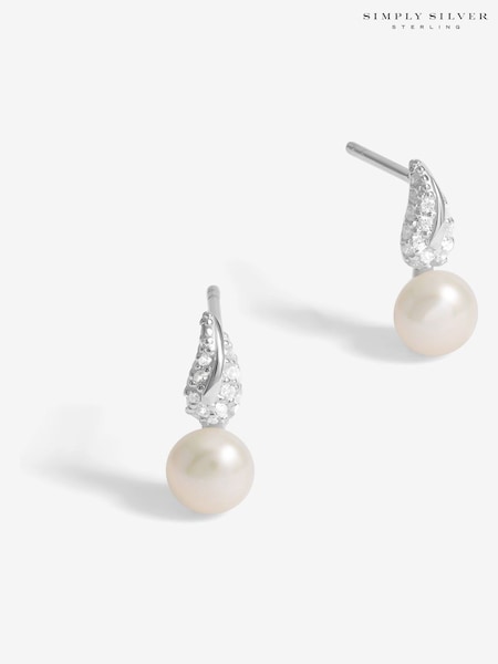 Simply Silver Silver Tone 925 Pave and Pearl Drop Stud Earrings (F38813) | €44