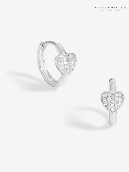 Simply Silver Silver Tone 925 Pave Heart Huggie Hoop Earrings (F38815) | €37