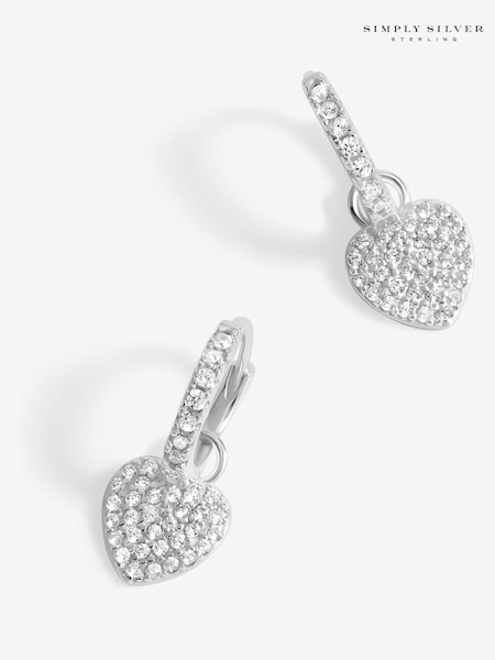 Simply Silver Silver Tone 925 Pave Heart Charm Hoop Earrings (F38817) | €51